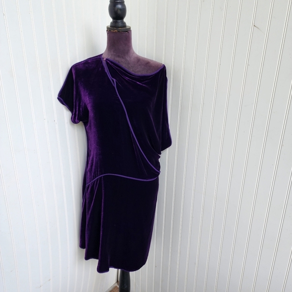 BCBG Max Azria Womens Purple Velvet Silk Cocktail Asymmetrical Dress Tunic Sz S - Picture 1 of 10